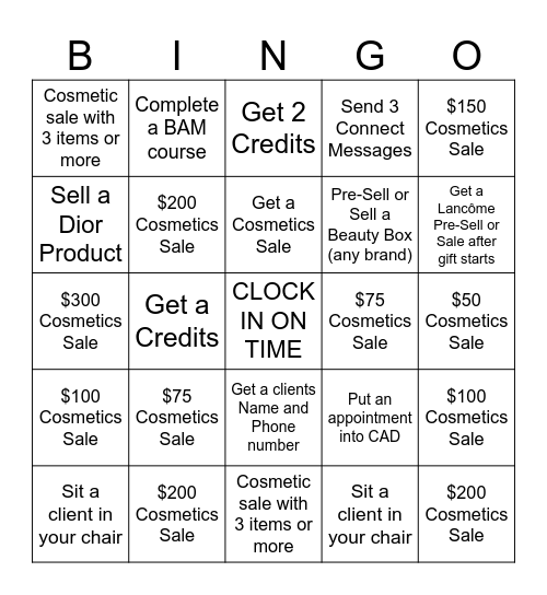 Cosmetics Bingo Card