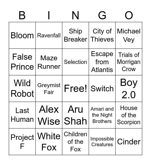 Dystopian, Fantasy, and Sci-Fi Bingo Card