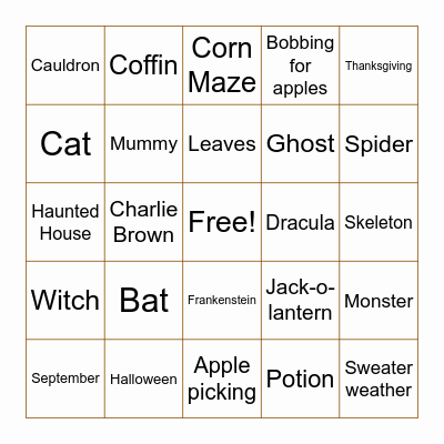 Fall Bingo Card