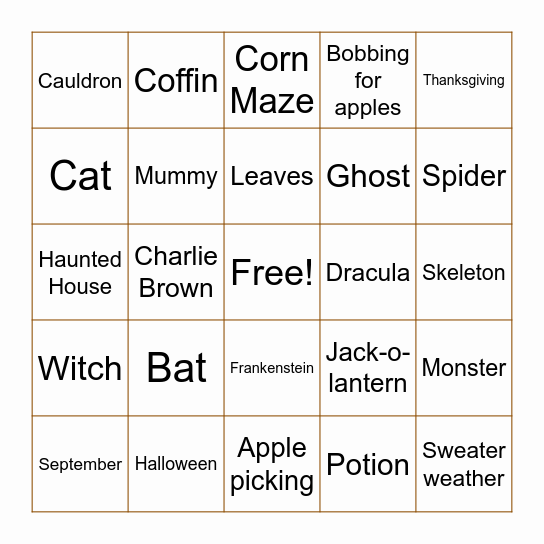 Fall Bingo Card