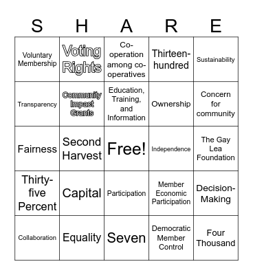 Co-op Week BINGO Card