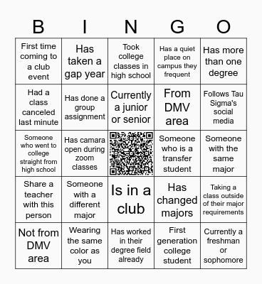 Tau Sigma Bingo Card