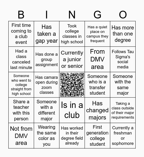 Tau Sigma Bingo Card