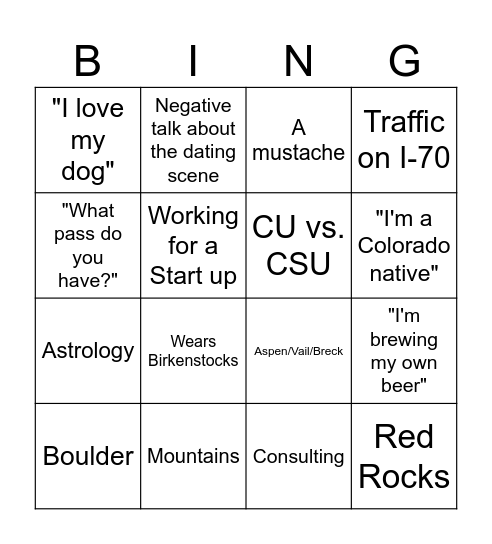 Love is Blind Denver Bingo Card