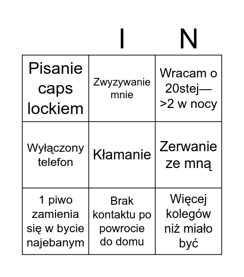 Picie z jogurtem Bingo Card