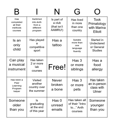Icebreaker Bingo Card
