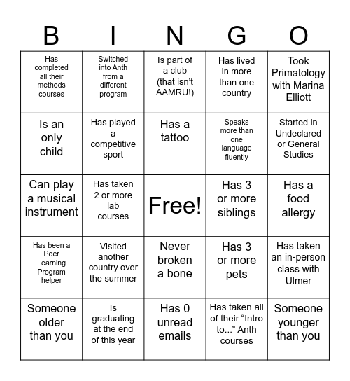Icebreaker Bingo Card