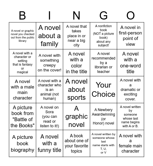 Book BINGO Card