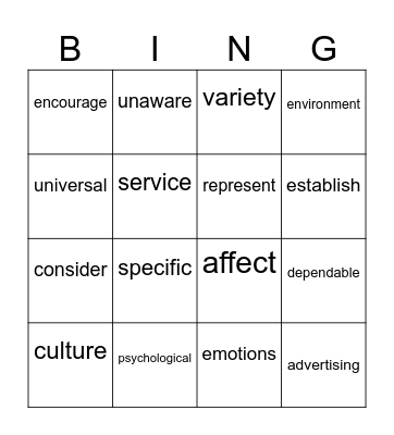 UNIT 2 Bingo Card