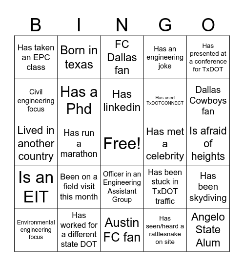Engineering Assistant Networking Bingo Card