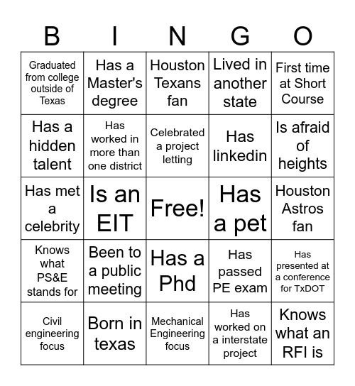 EA Networking Bingo Card
