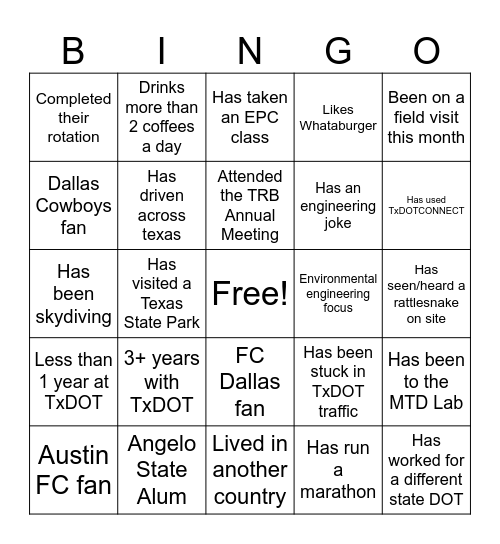 EA Networking Bingo Card