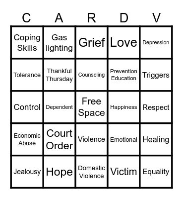 Domestic Violence Bingo Card