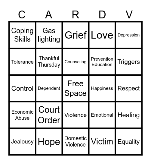 Domestic Violence Bingo Card
