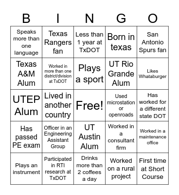 EA Networking Bingo Card