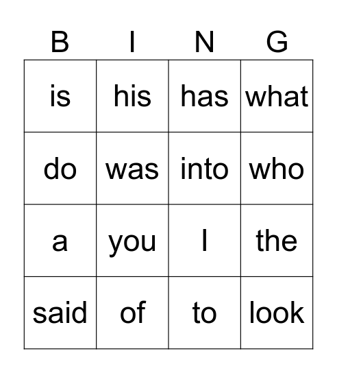 SPIRE 1 Sight Words Bingo Card