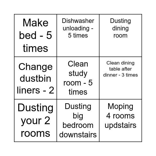 Chore Bingo Card