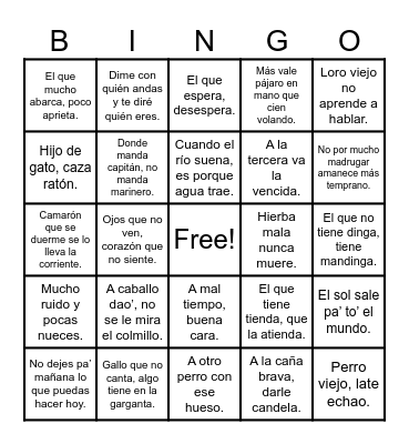 REFRANES Y DICHOS BORICUAS Bingo Card