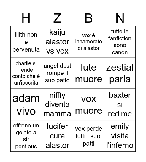 hazbin season 2 Bingo Card