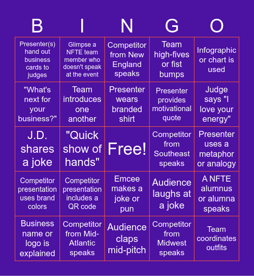 2025 National Challenge Bingo Card