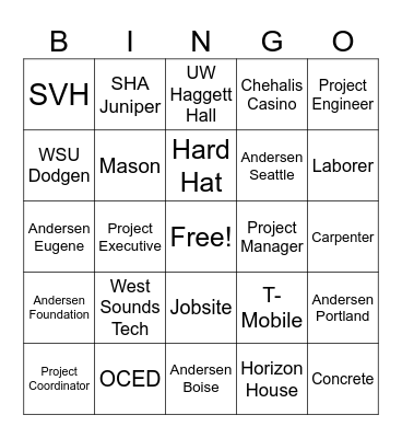 Construction Inclusion Week Bingo Card