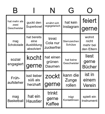 Kennenlern-Bingo Card