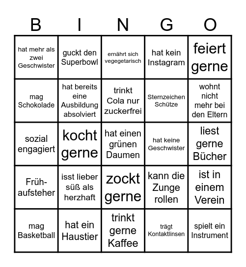 Kennenlern-Bingo Card