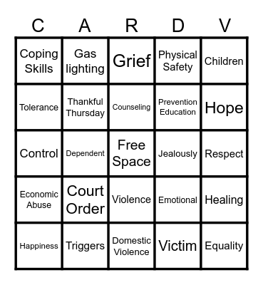 Domestic Violence Bingo Card