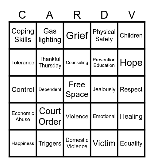 Domestic Violence Bingo Card