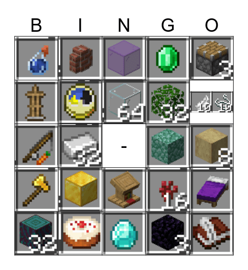 Minecraft Bingo Card