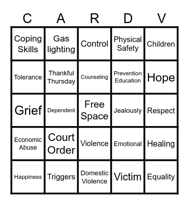 Domestic Violence Bingo Card