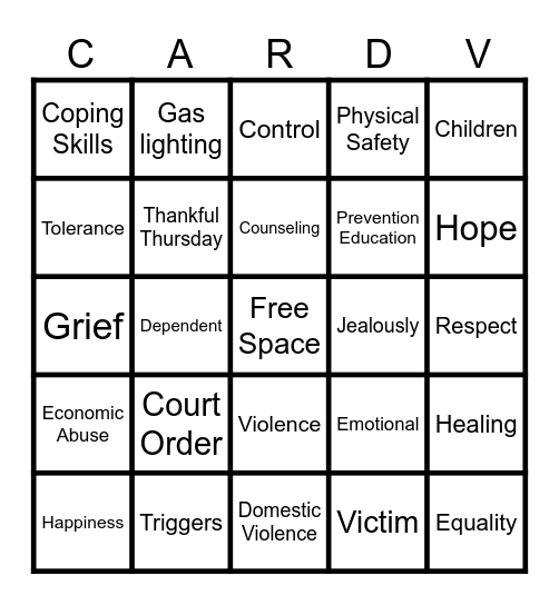 Domestic Violence Bingo Card