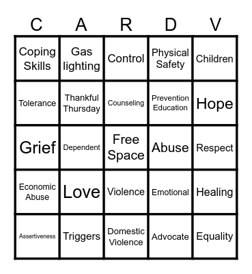 Domestic Violence Bingo Card