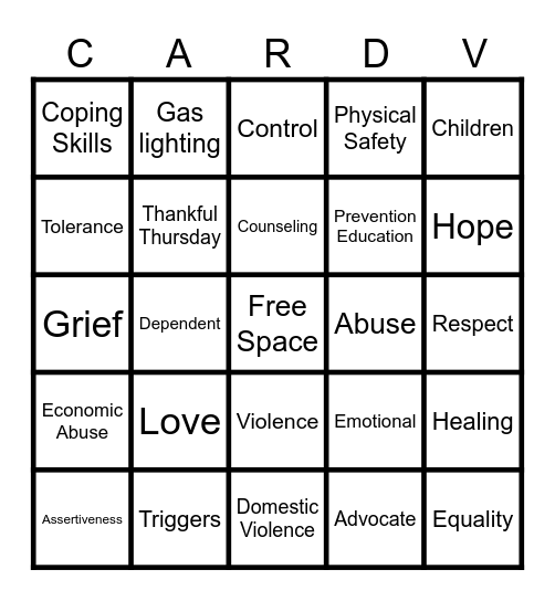Domestic Violence Bingo Card