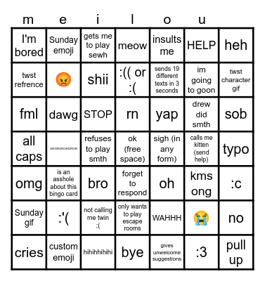 meilou Bingo Card