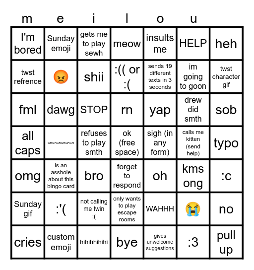 meilou Bingo Card