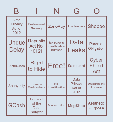 LIS 195 Bingo Card