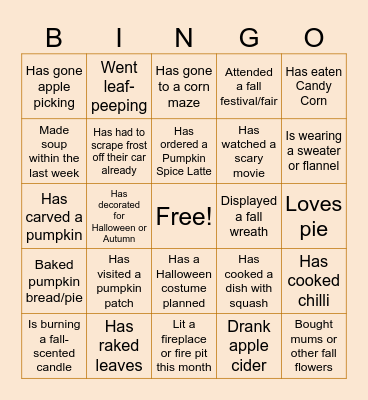 Autumn Concierge Bingo Card