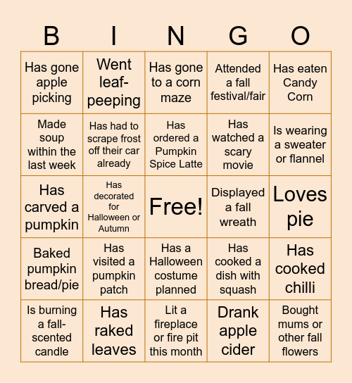 Autumn Concierge Bingo Card