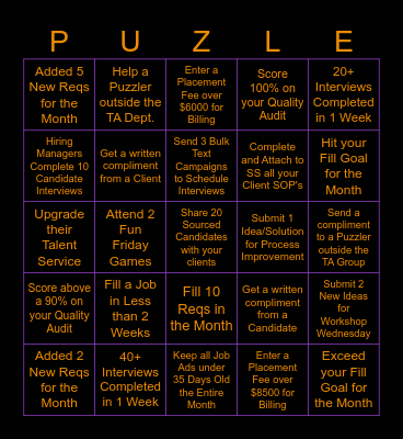 TA Halloween Bingo Contest Bingo Card