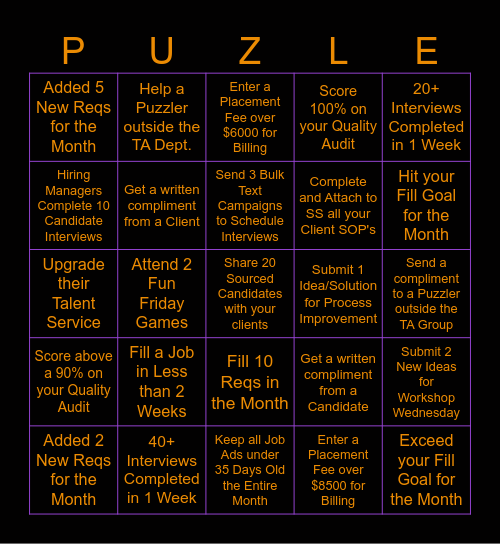 TA Halloween Bingo Contest Bingo Card