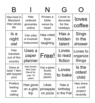 Untitled Bingo Card