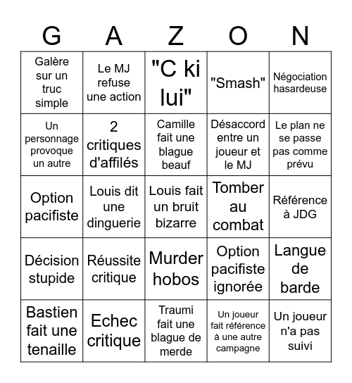 L'île du serpent Bingo Card