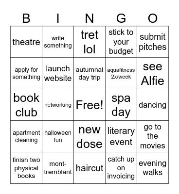 October Bingo Card