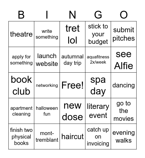 October Bingo Card