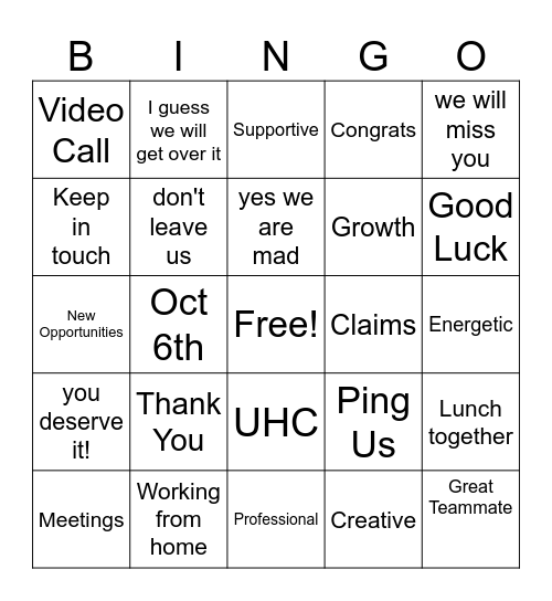 Congrats Monique Bingo Card