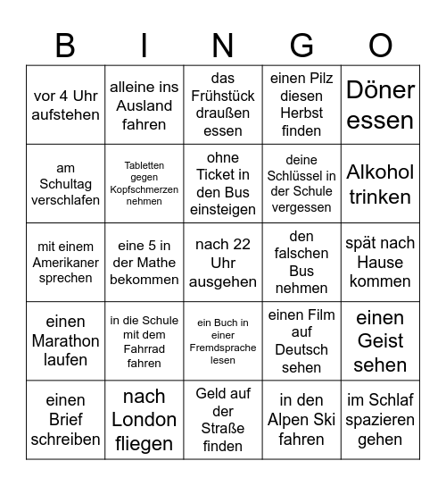 Hast du schon mal.../ Bist du schon mal... Bingo Card