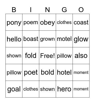 Unit 7 Spelling Bingo Card