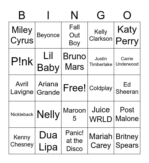 Music Bingo Card