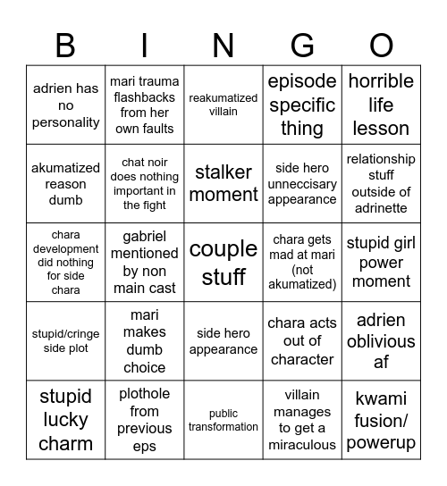 Miraculous episodes bingo Card